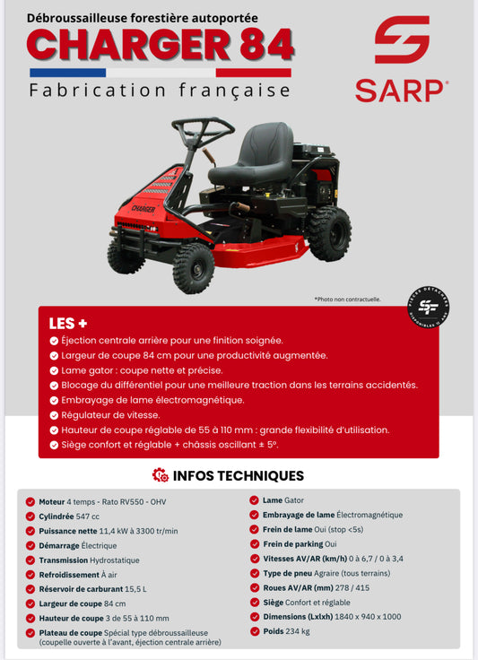 SARP
Débroussailleuse forestière autoportée - 84 cm