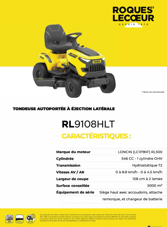 ROQUES ET LECOEUR
Tondeuse autoportée - 546cc- Boite Hydrostatique 108cm