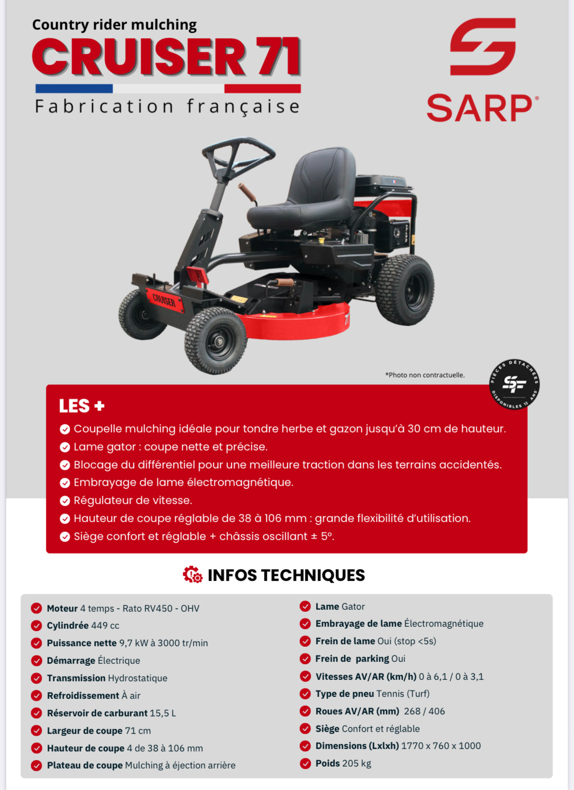 SARP
Country rider - Coupelle mulching de 71 cm - ARG Motoculture services