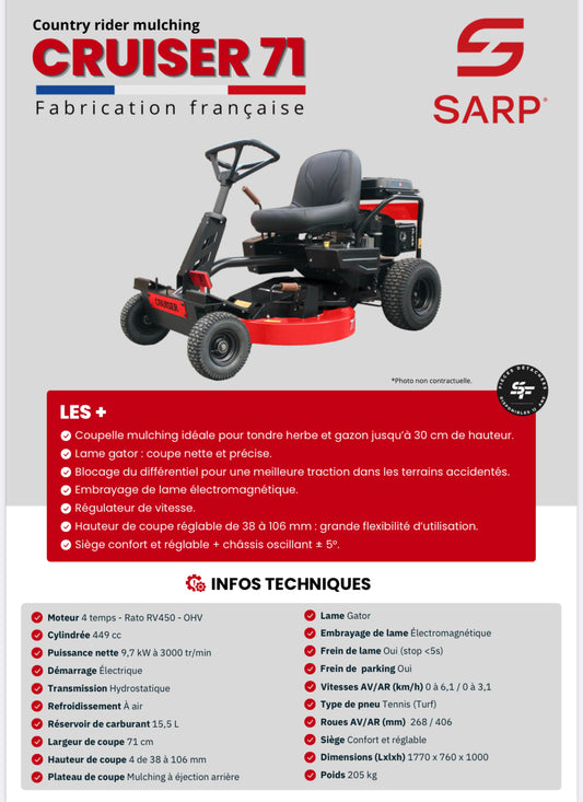 SARP
Country rider - Coupelle mulching de 71 cm - ARG Motoculture services