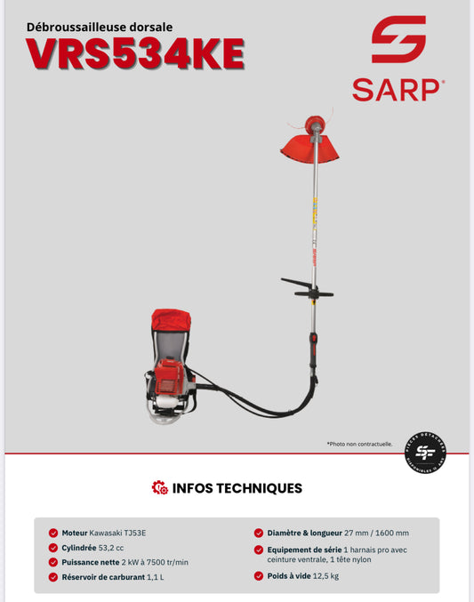 SARP
Débroussailleuse dorsale - Moteur Kawasaki 53.2cc