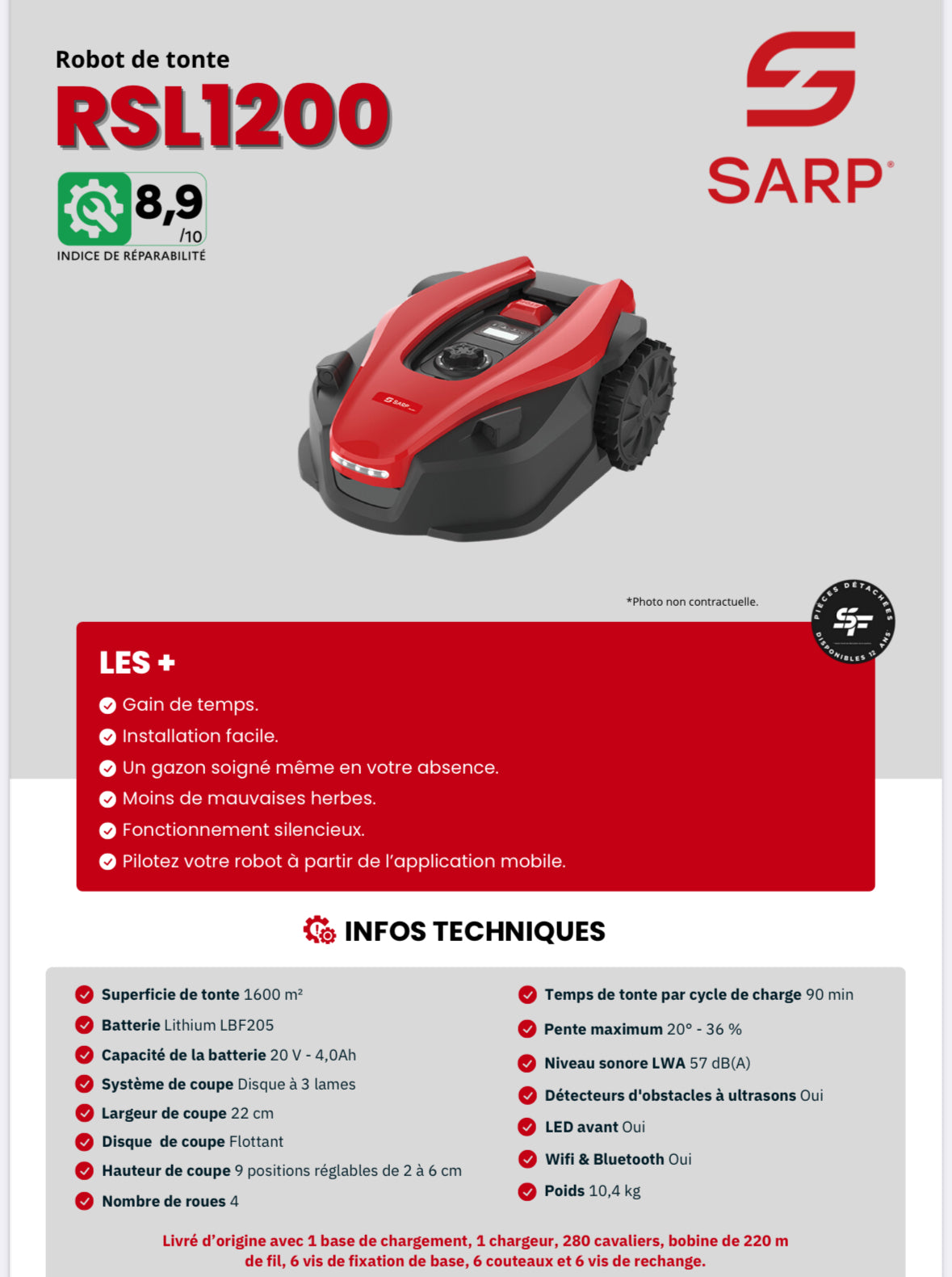 SARP
Robot de tonte - Largeur de coupe de 22 cm - 4 Roues 1200