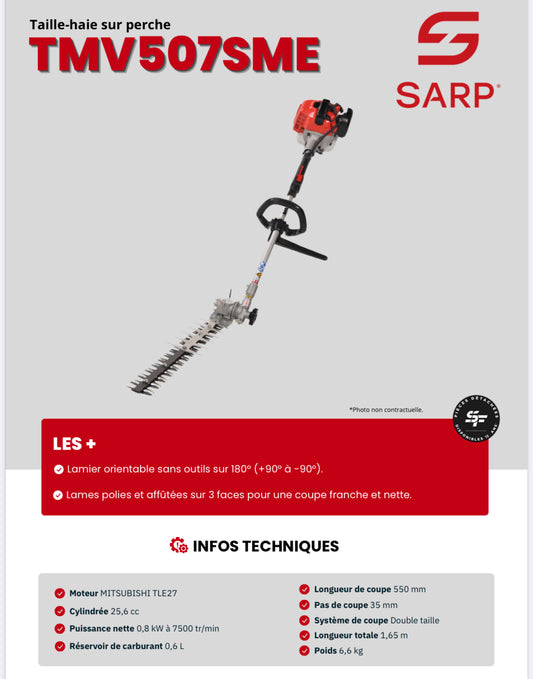 SARP
Tailleuse courte sur perche double taille - Moteur Mitsubishi / Meiki 25.6 cc