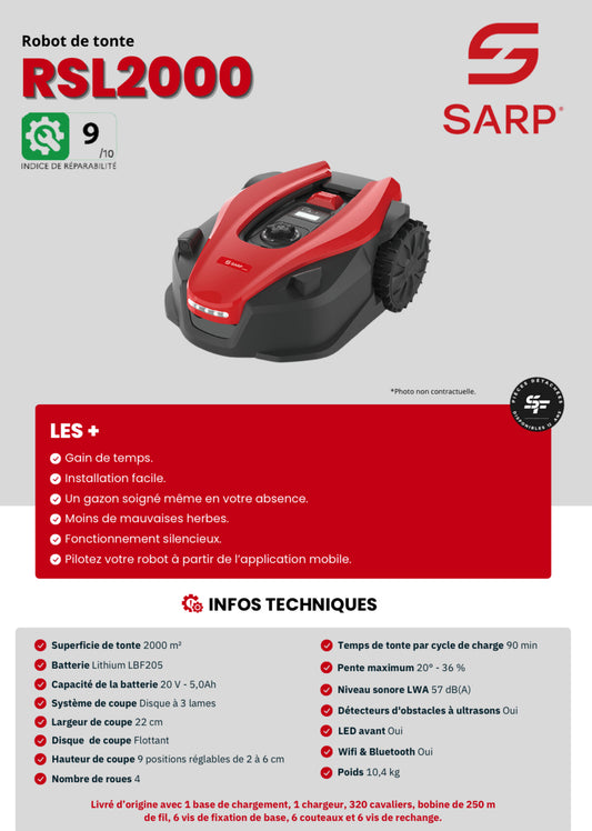 SARP
Robot de tonte - Largeur de coupe de 22 cm - 4 Roues 2000
