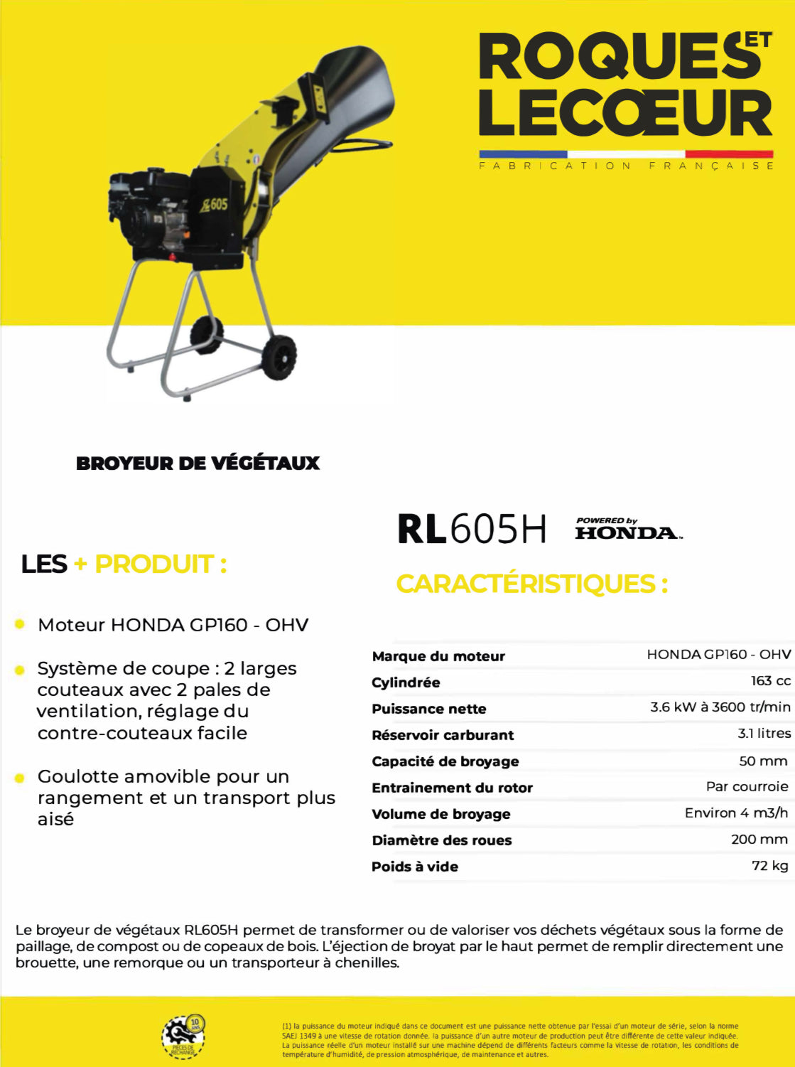 ROQUES ET LECOEUR
Broyeur de végétaux thermique - Moteur Honda GP160 - Diamètre 4,5cm