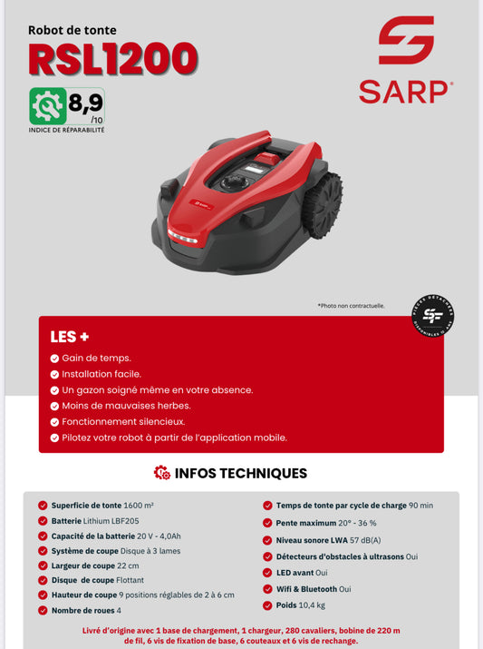 SARP
Robot de tonte - Largeur de coupe de 22 cm - 4 Roues 1200